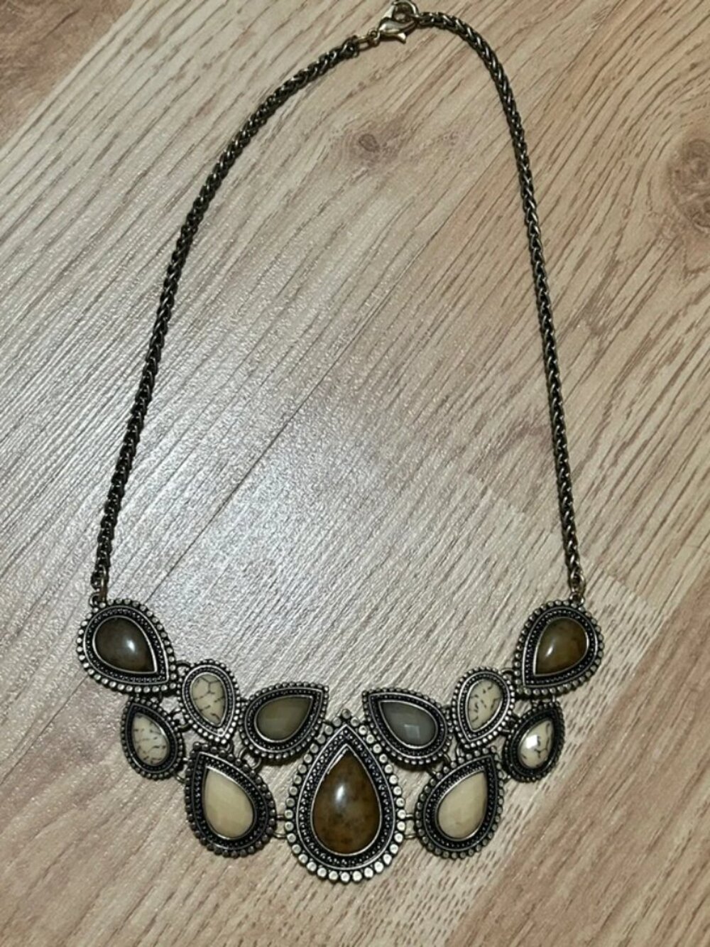 Guiliana New York Antique Brass Faux Stone Statement Bib Necklace